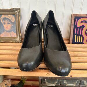 Eileen Fisher Black Leather Round Toe High Heel Pumps Size 11